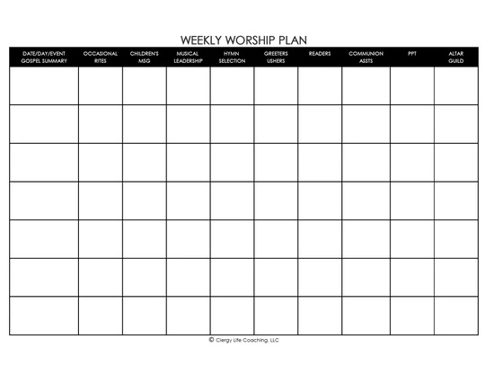 Weekly Worship Planner - Excel File (Digital Download)